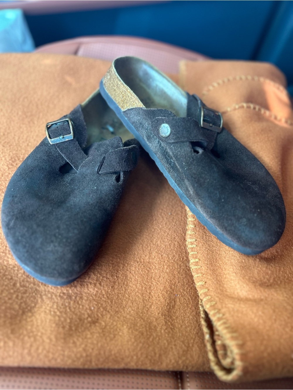Birkenstock Betula Suede Slip-On Boston Clogs in Dark Brown size womens 7